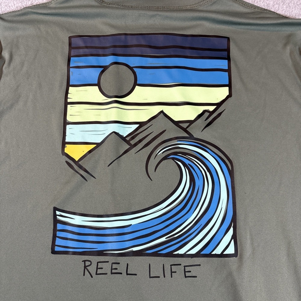 Reel Life Green Long Sleeve Sun Protecting Shirt Lightweight Men's Sz M Wave - Picture 11 of 12